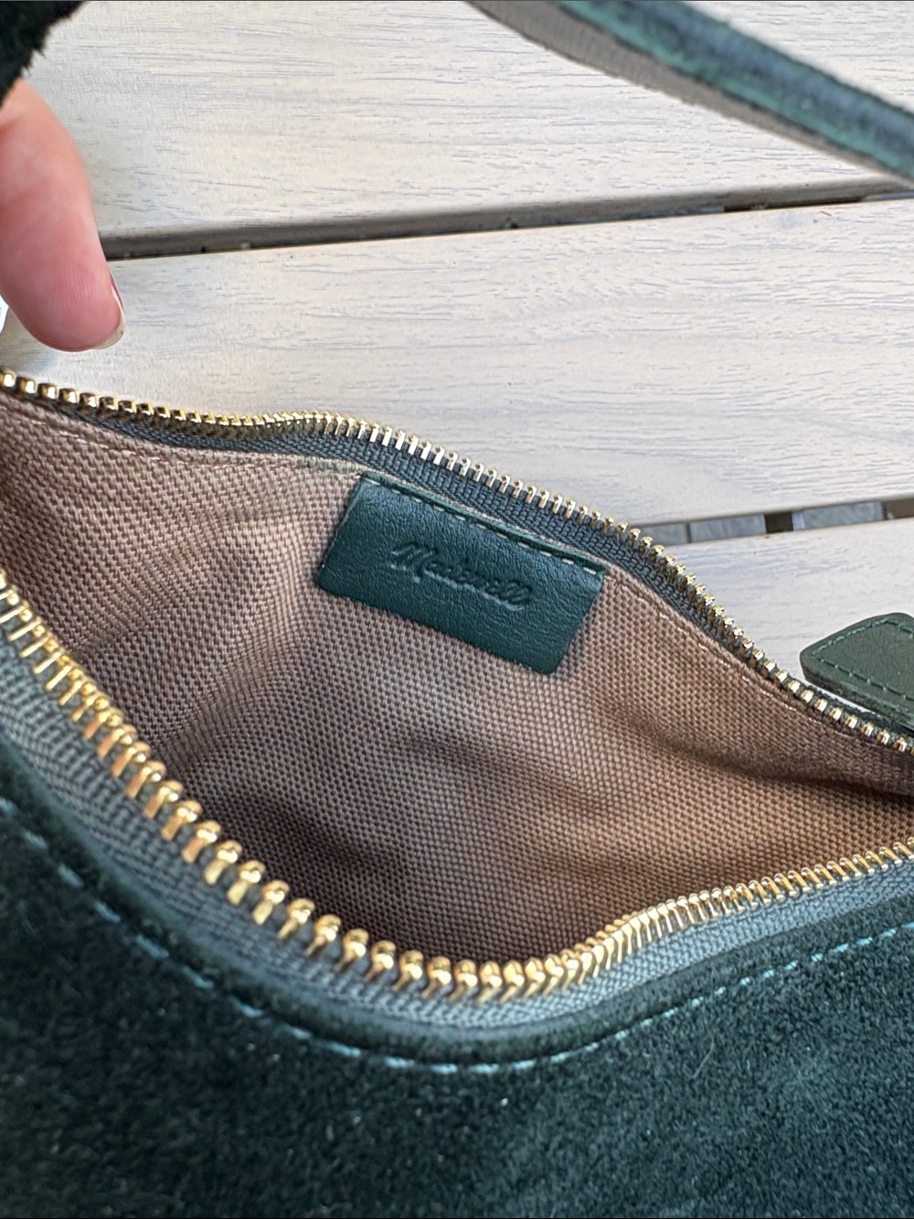 Madewell Dark Green Suede Mini Hobo Bag with Gold Hardware - Picture 2 of 10